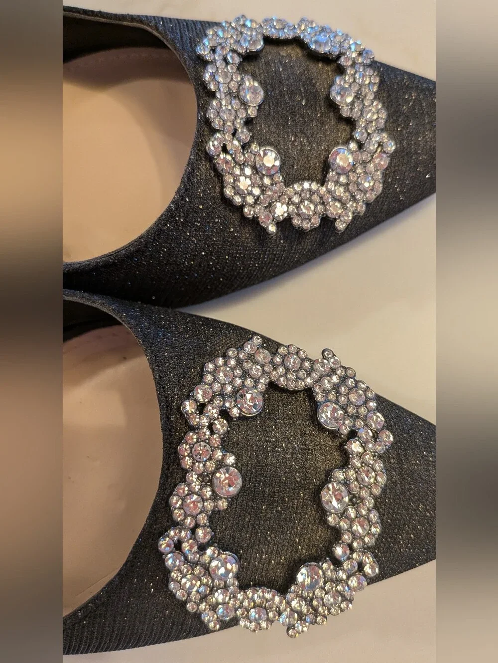 Nina Dressy Black Pumps With Rhinestone Buckle Detail, Size 8M